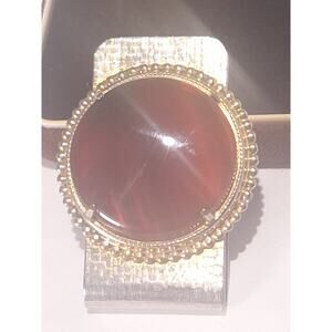 Vintage Anson Carnelian Stone Money Clip Gold Tone Textured Mens Jewelry